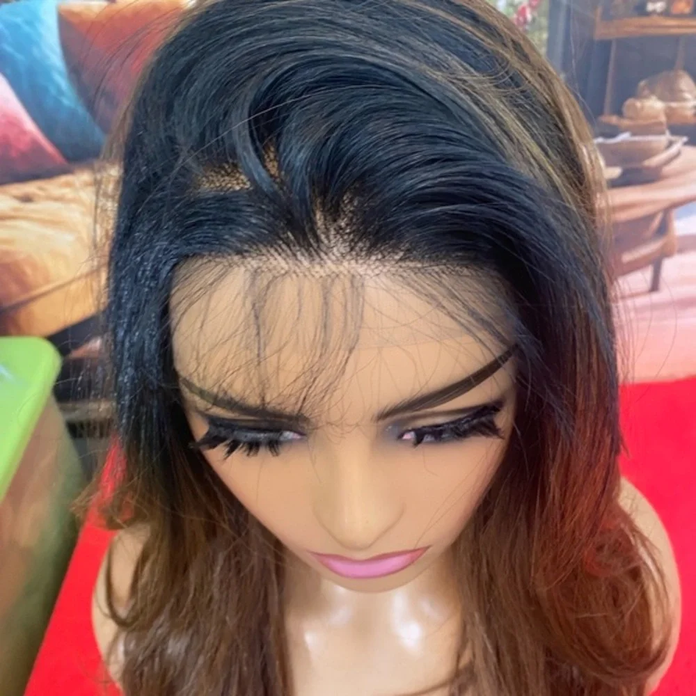Black brunette, free part full lace front wig